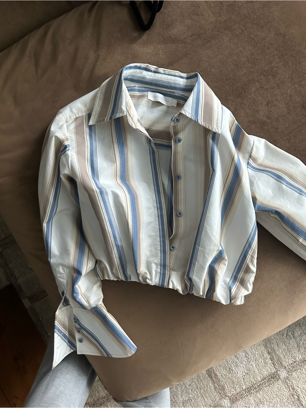 Jonathan Simkhai Cropped Striped Button-Down Shirt - Blue, Beige & White